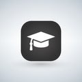 White Graduation Cap icon on black app web button, illustration.