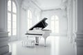 White grand piano in classic interior. Generative AI Royalty Free Stock Photo