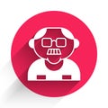 White Grandfather icon isolated with long shadow. Red circle button. Vector
