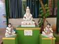 White granite sculptures of Maharshi Valmiki and his disciples, Lava and Kusha, installed in Sukha Vana, Mysore