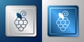 White Grape fruit icon isolated on blue and grey background. Silver and blue square button. Vector Royalty Free Stock Photo