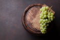 White grape on old wine barrel Royalty Free Stock Photo