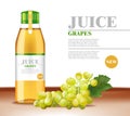 White Grapes juice Vector realistic. Product packaging mock up. Label designs glass bottle Royalty Free Stock Photo