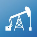 White graphic flat vector oil pump icon on blue background. Suck