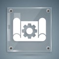 White Graphing paper for engineering and gear icon isolated on grey background. Square glass panels. Vector Illustration