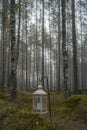 White grave lantern in a misty forest Royalty Free Stock Photo