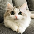 A white and gray cat laying on a couch Royalty Free Stock Photo