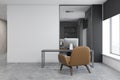 White and gray CEO office interior