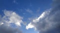 White and gray clouds illuminated by the sun on a blue sky background Royalty Free Stock Photo