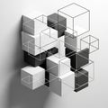 White, and gray cubes interspersed with transparent wireframe cubes, Royalty Free Stock Photo