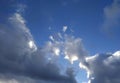 White and gray fluffy clouds illuminated by the sun on a blue sky background Royalty Free Stock Photo