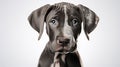 Close-up Shot Of A Black And White Great Dane Puppy With Blue Eyes