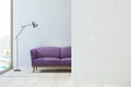 White and gray living room, purple sofa Royalty Free Stock Photo