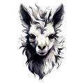 Llama Head Tattoo Vector Illustration In Ink Wash Style