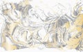 White and gray marble texture. Gold marbled pattern. Light vector surface.