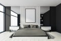 White and gray master bedroom with poster Royalty Free Stock Photo