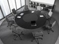 White and gray meeting room interior with round table, top view Royalty Free Stock Photo