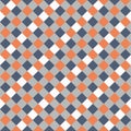 White Gray Orange Seamless Diagonal French Checkered Pattern. Inclined Colorful Fabric Check Pattern Background. 45 degrees