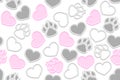 White, gray and pink hearts and paws with 3d effect