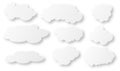 White and gray puffy clouds on white background