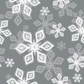 White and gray Snowflake seamless pattern on silver background