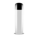 White gray spray can of beauty products or body care with black lid