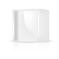 White gray square packaging box with front plastic window