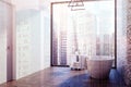 White and gray tiled bathroom corner toned Royalty Free Stock Photo