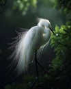 White great egret perched on a branch at sunset, AI-generated. Royalty Free Stock Photo