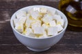 White greek cheese in plate, close up Royalty Free Stock Photo