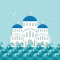 White Greek Church near blue sea Royalty Free Stock Photo