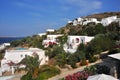 White greek private houses on a hill of mykonos island Royalty Free Stock Photo