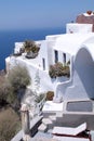 White greek resort house and Aegean sea, Santorini, Greece. Royalty Free Stock Photo