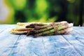 White and green asparagus on vintage old background Royalty Free Stock Photo