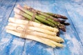 White and green asparagus on vintage old background Royalty Free Stock Photo