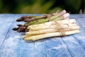 White and green asparagus on vintage old background Royalty Free Stock Photo