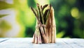 White and green asparagus on vintage old background Royalty Free Stock Photo