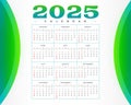white green 2025 calendar template office desk or wall Royalty Free Stock Photo