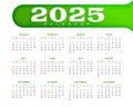 white green 2025 english calendar template design Royalty Free Stock Photo