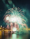 White, green, and golden fireworks | Quebec City Royalty Free Stock Photo