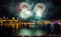 White, green, and golden fireworks | Quebec City Royalty Free Stock Photo