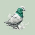 Smoke-covered Pigeon In Hyper-detailed Rendering On Green Background
