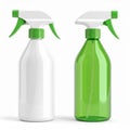 White and Green Plastic Spray Bottles on White Background Royalty Free Stock Photo