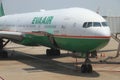 White, green and red EVA Air Boeing B777-300ER at Shanghai Pudong Airport