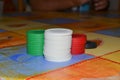 white, green and red poker chips