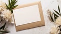 White Greeting Card Mockup with Minimalistic Floral Touch. Invitation Card For Special Occasions. Generative AI