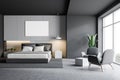 White and grey bedroom interior, poster, armchairs Royalty Free Stock Photo