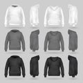 White, grey and black sweatshirt hoodie template in four dimensions