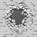 White grey brick break wall hole destruction template transparent background vector illustration Royalty Free Stock Photo