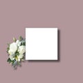 White and grey  invitation  mockup  roses  flowers   invitation greetings card mockup  copy space Royalty Free Stock Photo